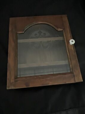 Wooden Wall Cabinet Door with Arched Glass Panel - Brown Vtg